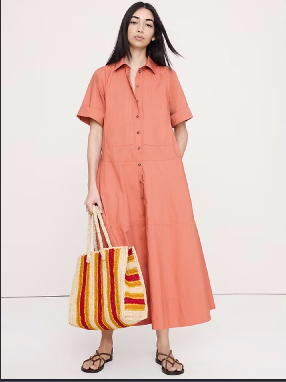 Banana Republic NWT COTTON POPLIN TRAPEZE MAXI SHIRT DRESS